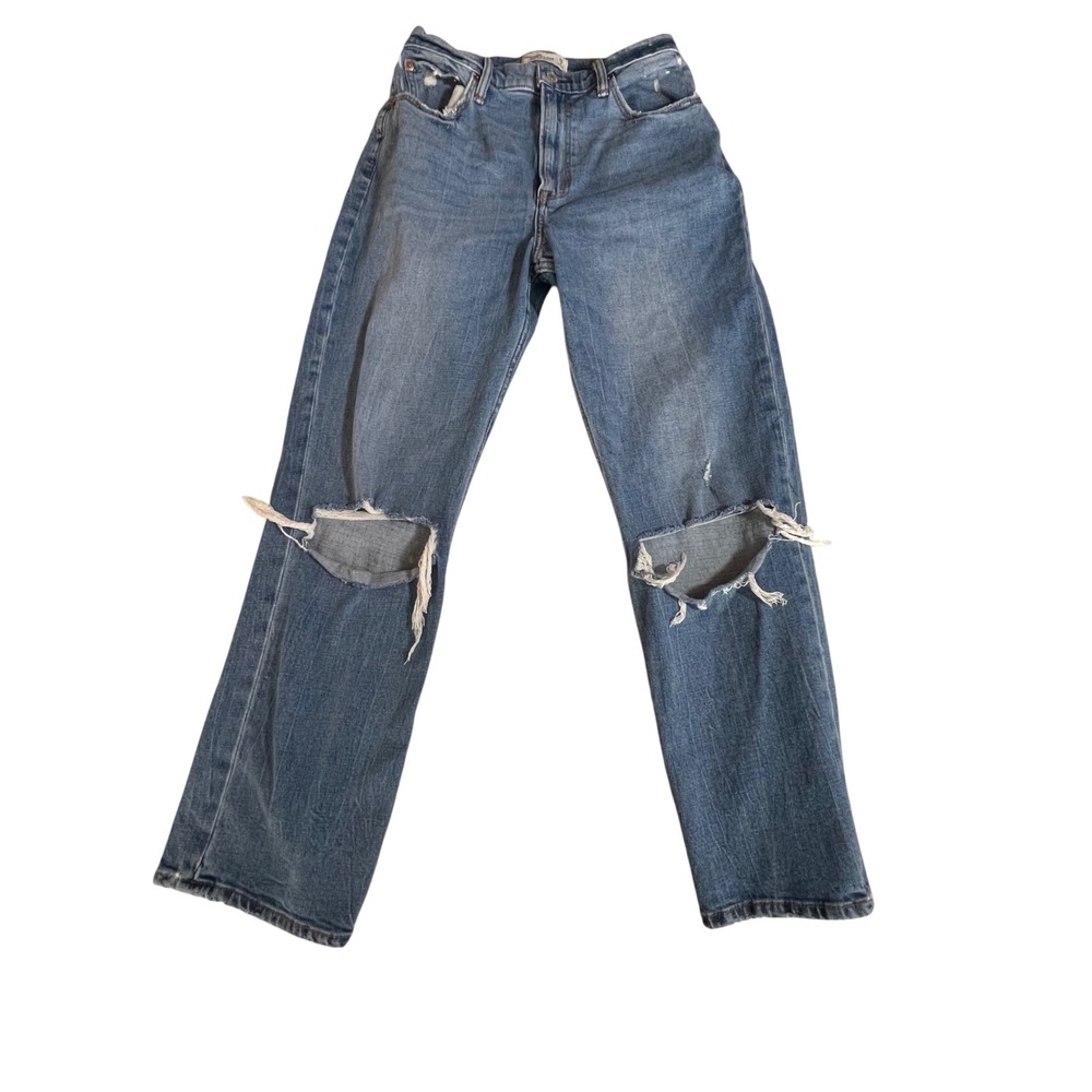 Abercrombie & Fitch Ultra High Rise Ankle‎ Straight Distressed Jeans 29/8L Blue